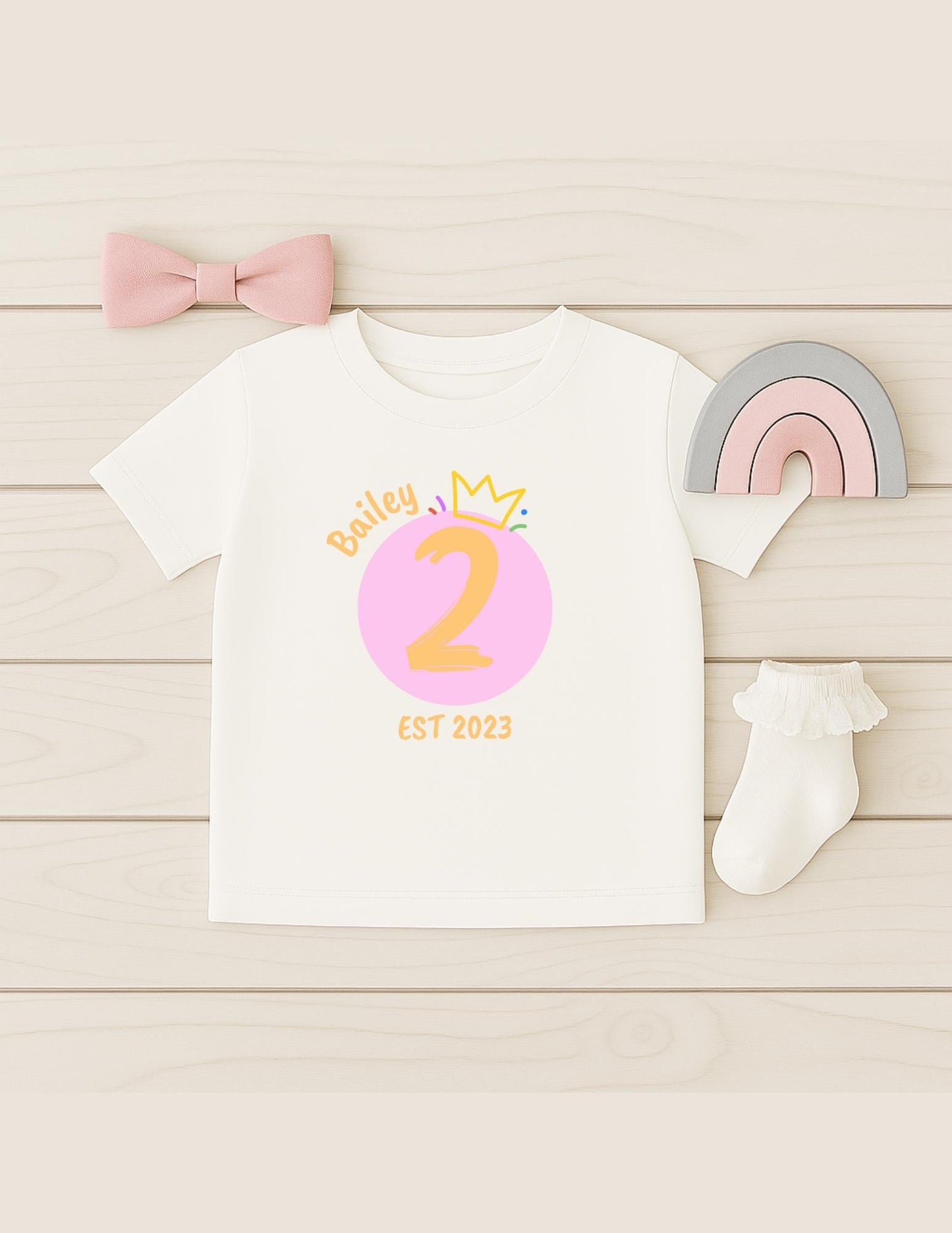Personalised Birthday T-shirt with Name Age and Year Est - Cute and colourful kids T-shirt - Birthday top