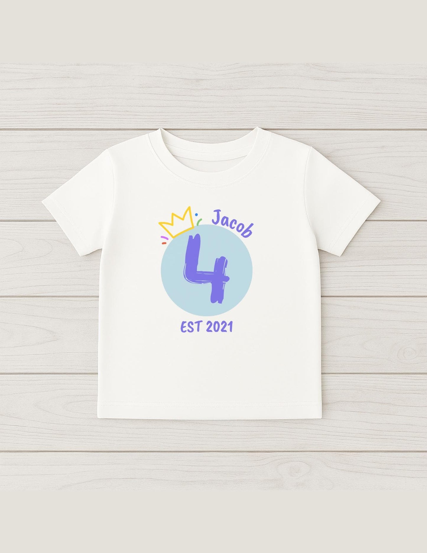 Personalised Birthday T-shirt with Name Age and Year Est - Cute and colourful kids T-shirt - Birthday top