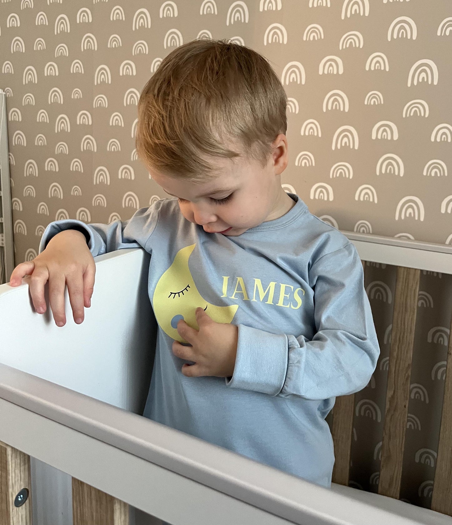 Baby Moon Personalised Pyjamas - Cute baby Pyjamas in pink or blue - Add your baby's name - Keepsake - Customised Baby Gift
