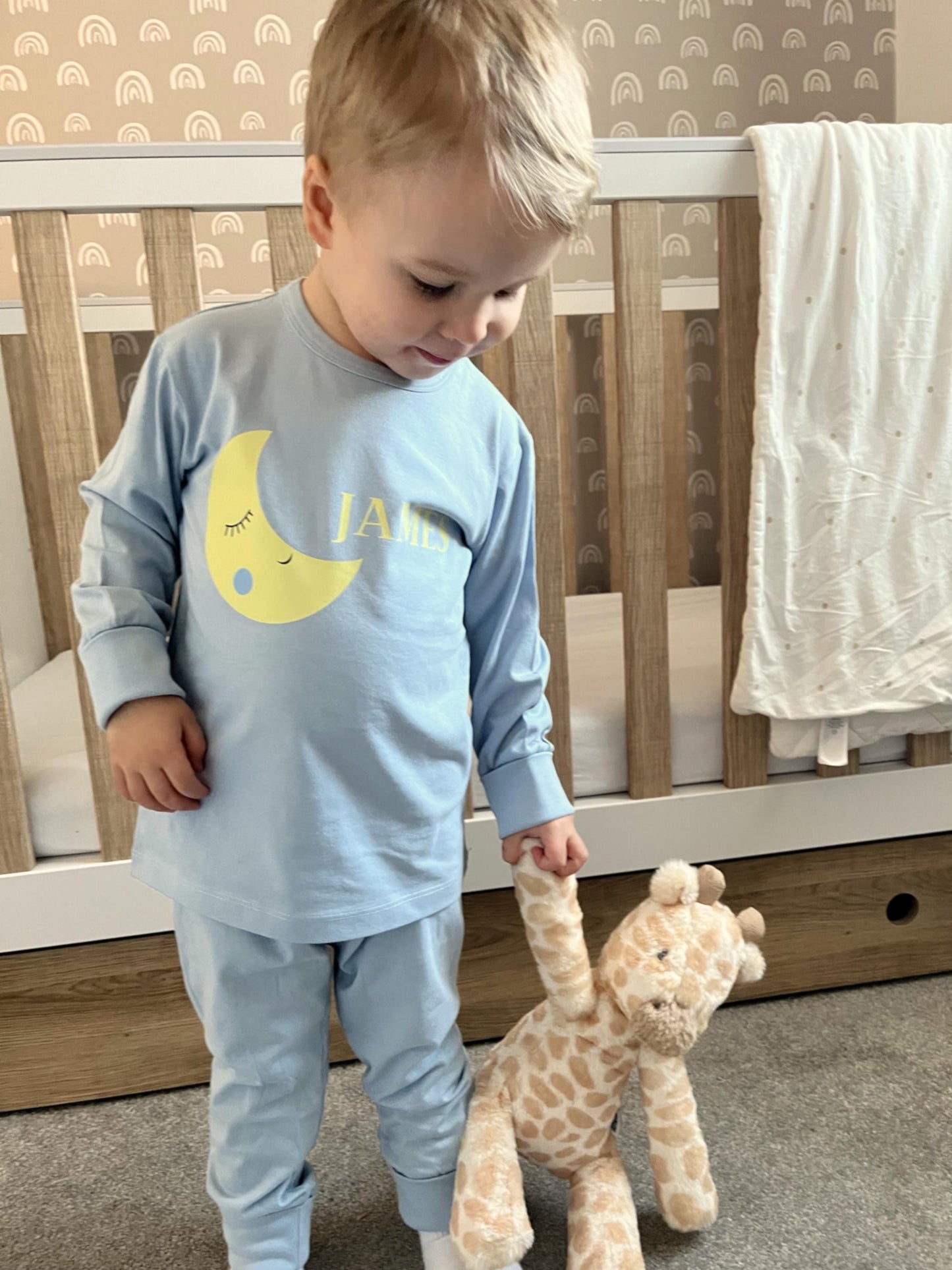 Baby Moon Personalised Pyjamas - Cute baby Pyjamas in pink or blue - Add your baby's name - Keepsake - Customised Baby Gift