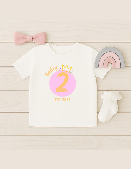 Personalised Birthday T-shirt with Name Age and Year Est - Cute and colourful kids T-shirt - Birthday top