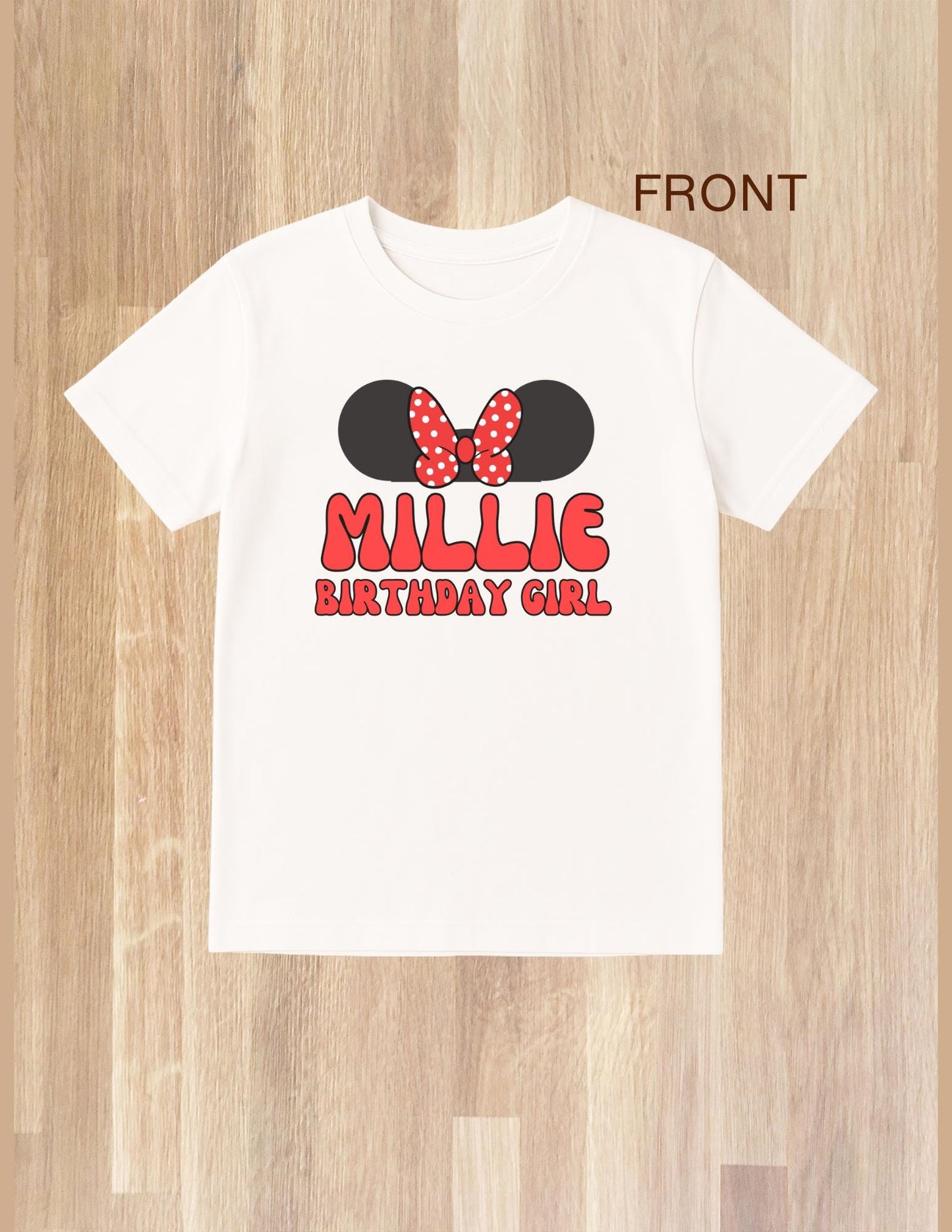 Mini Mouse Theme Personalised Birthday T-shirt - Mini Mouse Ears - Disney Theme - Birthday Girl Era - Customisable Gift for Girl